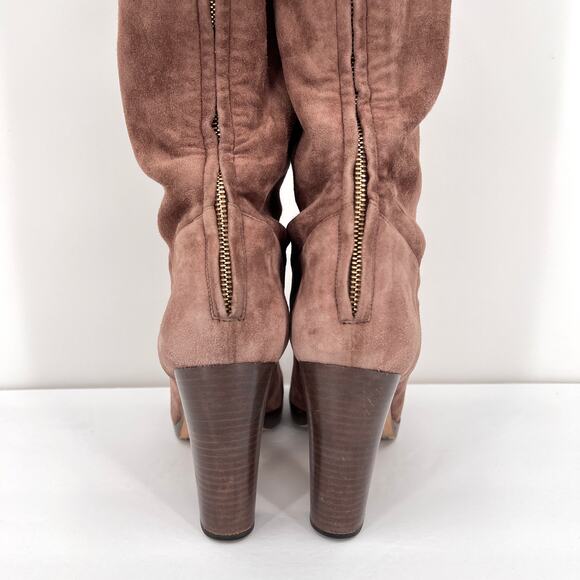 LORO PIANA Suede Knee High Boots Womens 39 Light Brown Sharmaine Cashmere Lined - Picture 4 of 16
